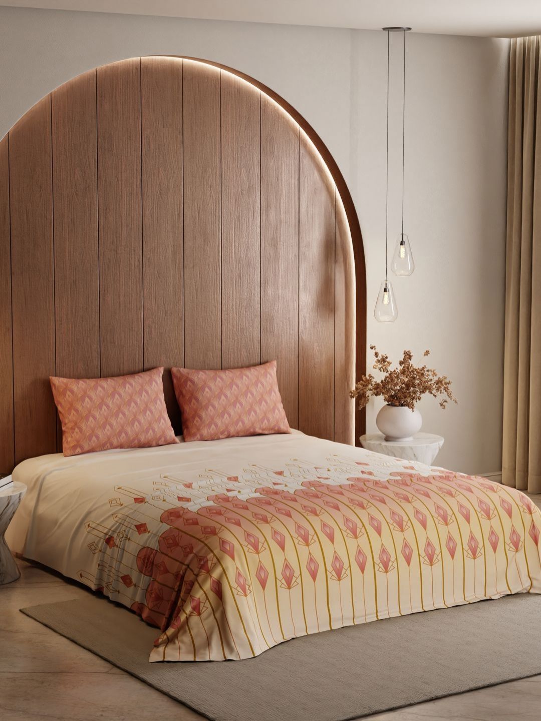 Stoa Paris Lumiere 240 TC Peach-Coloured Satin King Bedsheet with 2 Pillow Covers-image-47