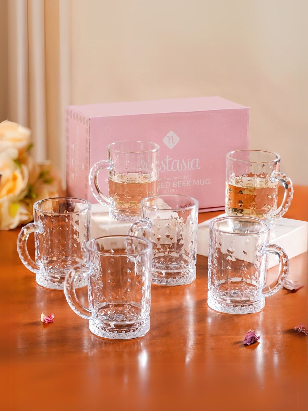 Nestasia Transparent Textured Glass Transparent Cups Set of Cups and Mugs-picture-16