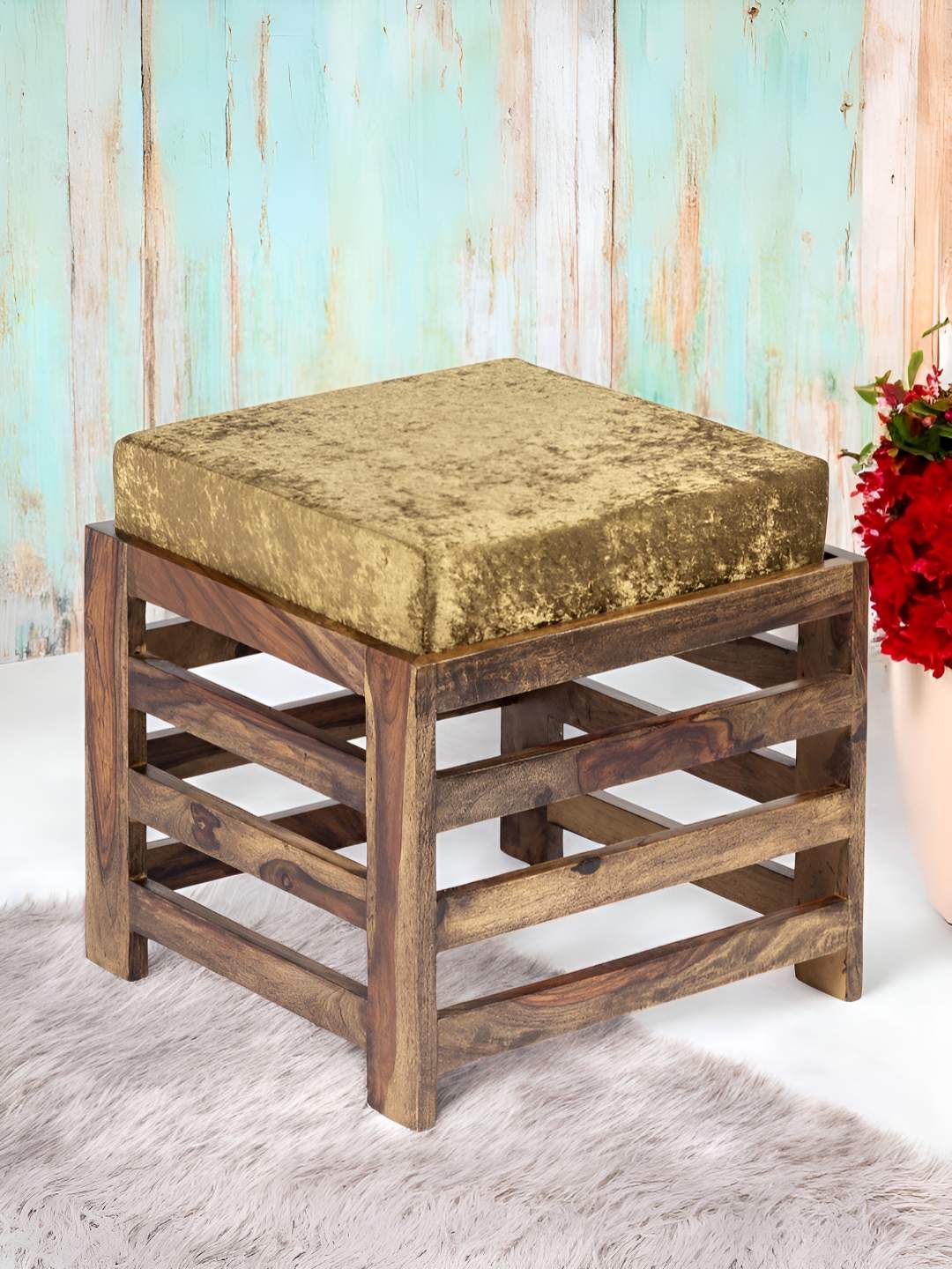Ikiriya Green & Brown Sparkling Wooden Stools-picture-44