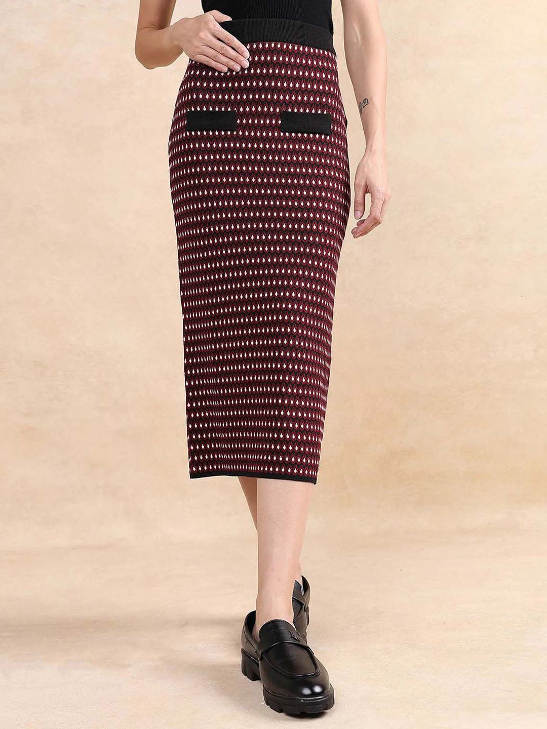 RAREISM Printed Straight Midi Skirt