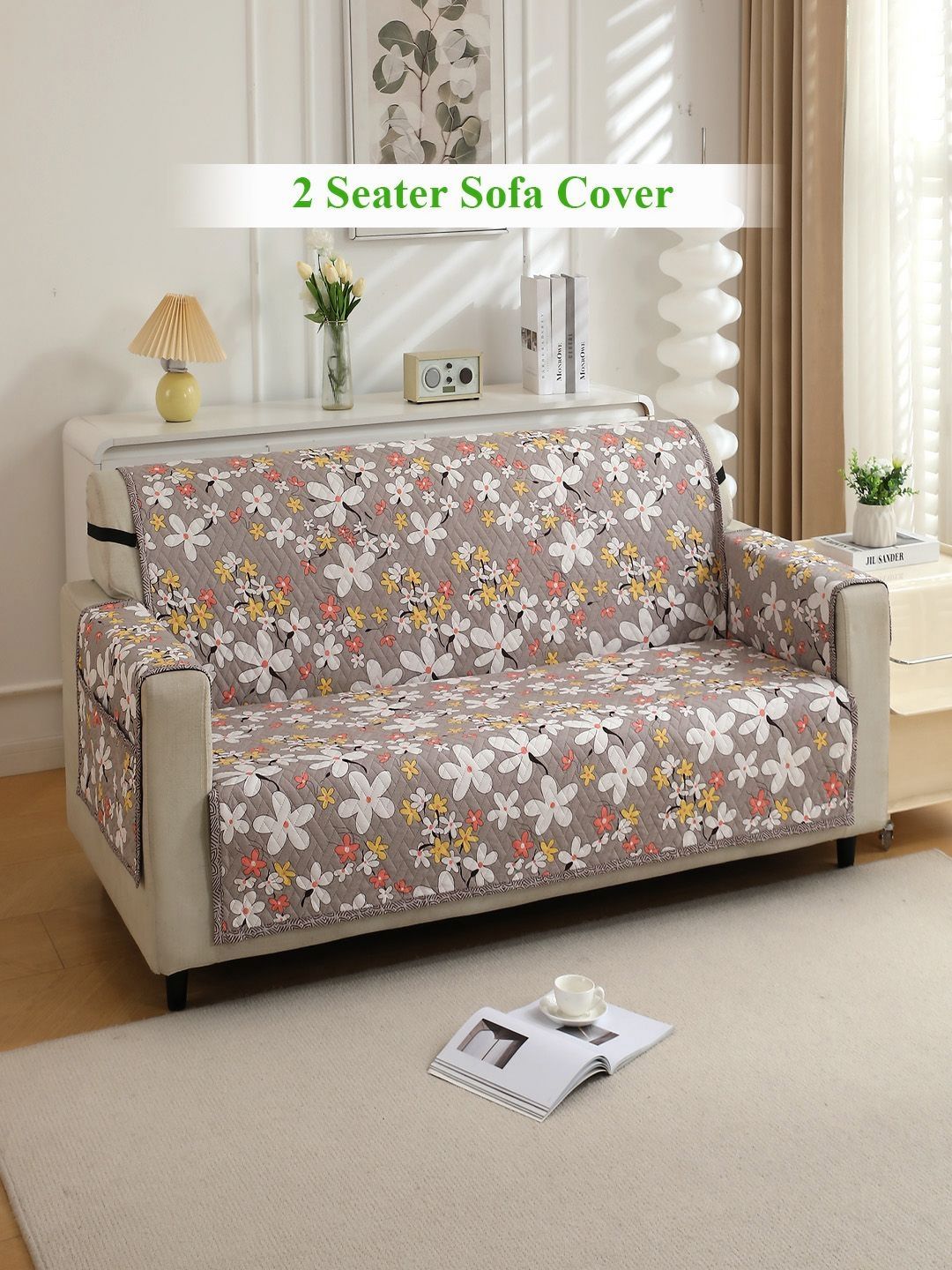 HOKIPO Brown & White Printed Polyester 1 Piece Sofa Cover-image-33