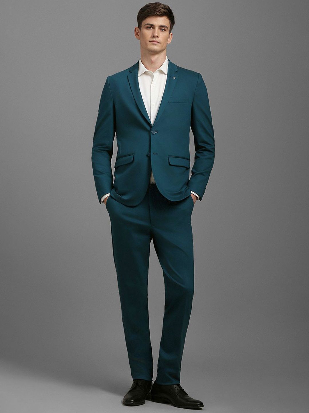 Louis Philippe Super Slim-Fit Single-Breasted Two-Piece Formal Suit-image-18