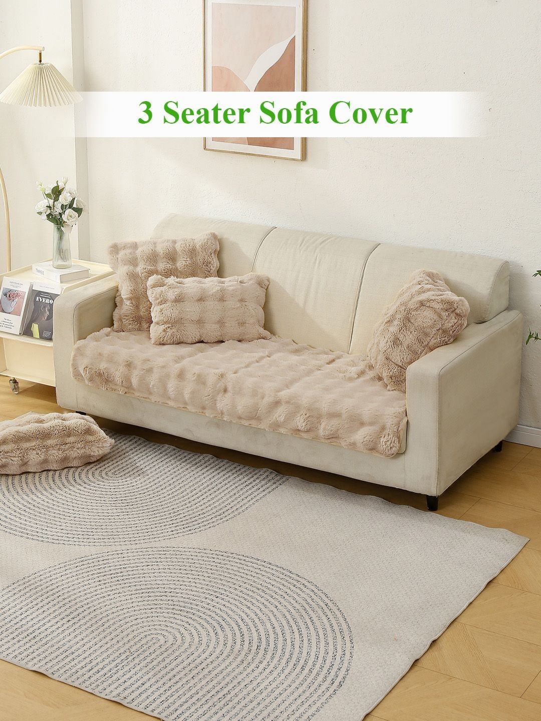 HOKIPO Coffee Brown & Cream-Coloured Solid Other 1 Piece Sofa Cover-image-28