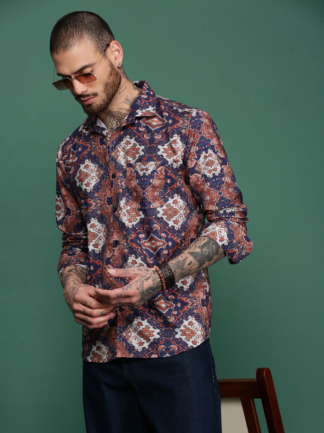 Sangria Printed Spread Collar Casual Shirt-picture-50