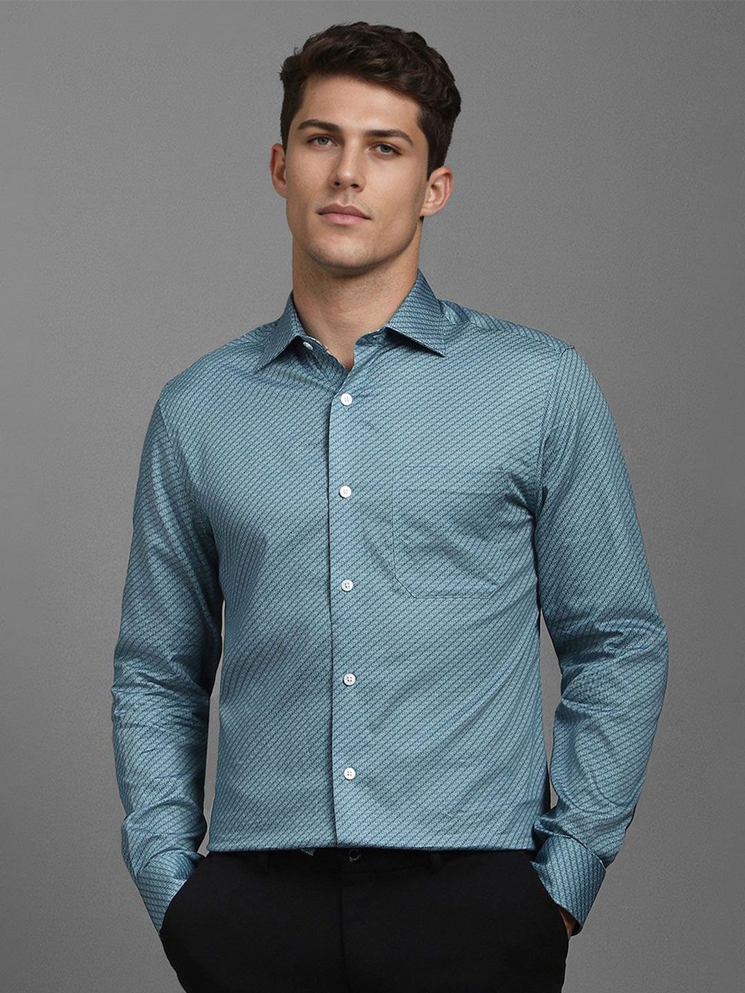 Louis Philippe Men Classic Spread Collar Textured Cotton Formal Shirt-picture-15