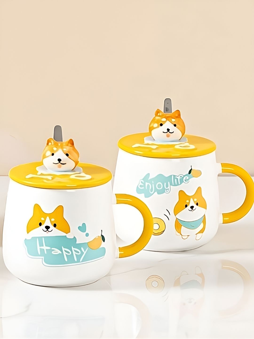 BonZeaL Orange & White Printed Ceramic Glossy Cups Set of Cups and Mugs-image-27