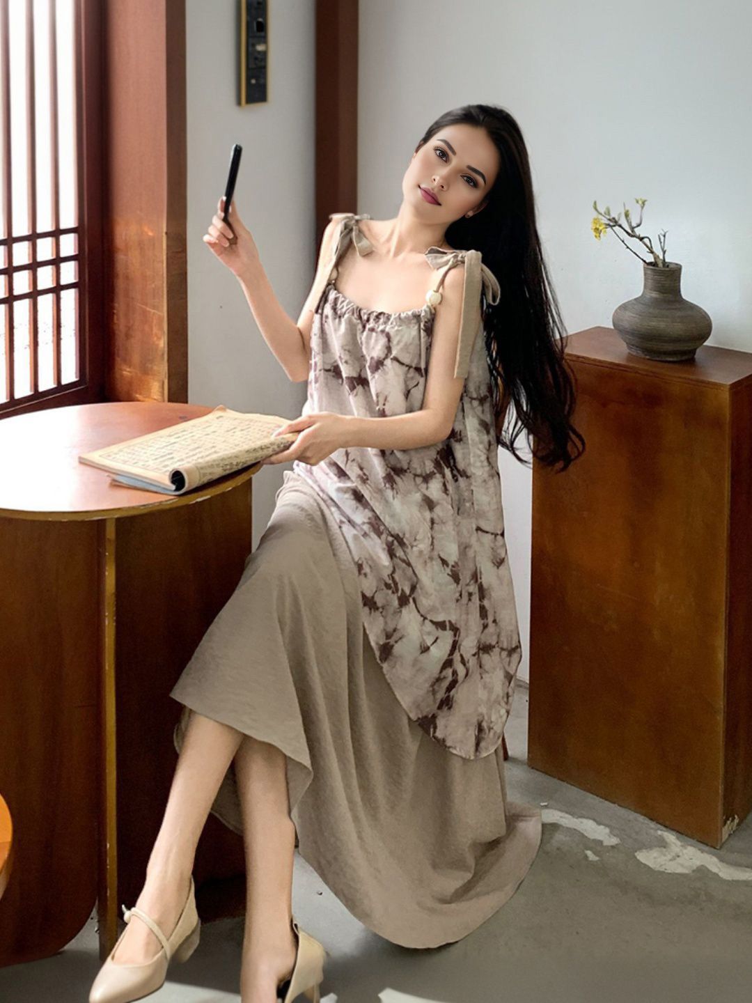 Printed Strap Shoulders Dress