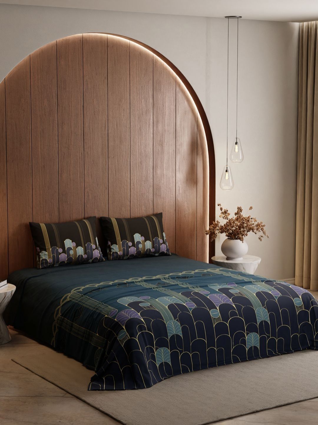 Stoa Paris Lumiere 240 TC Blue Satin King Bedsheet with 2 Pillow Covers-image-45