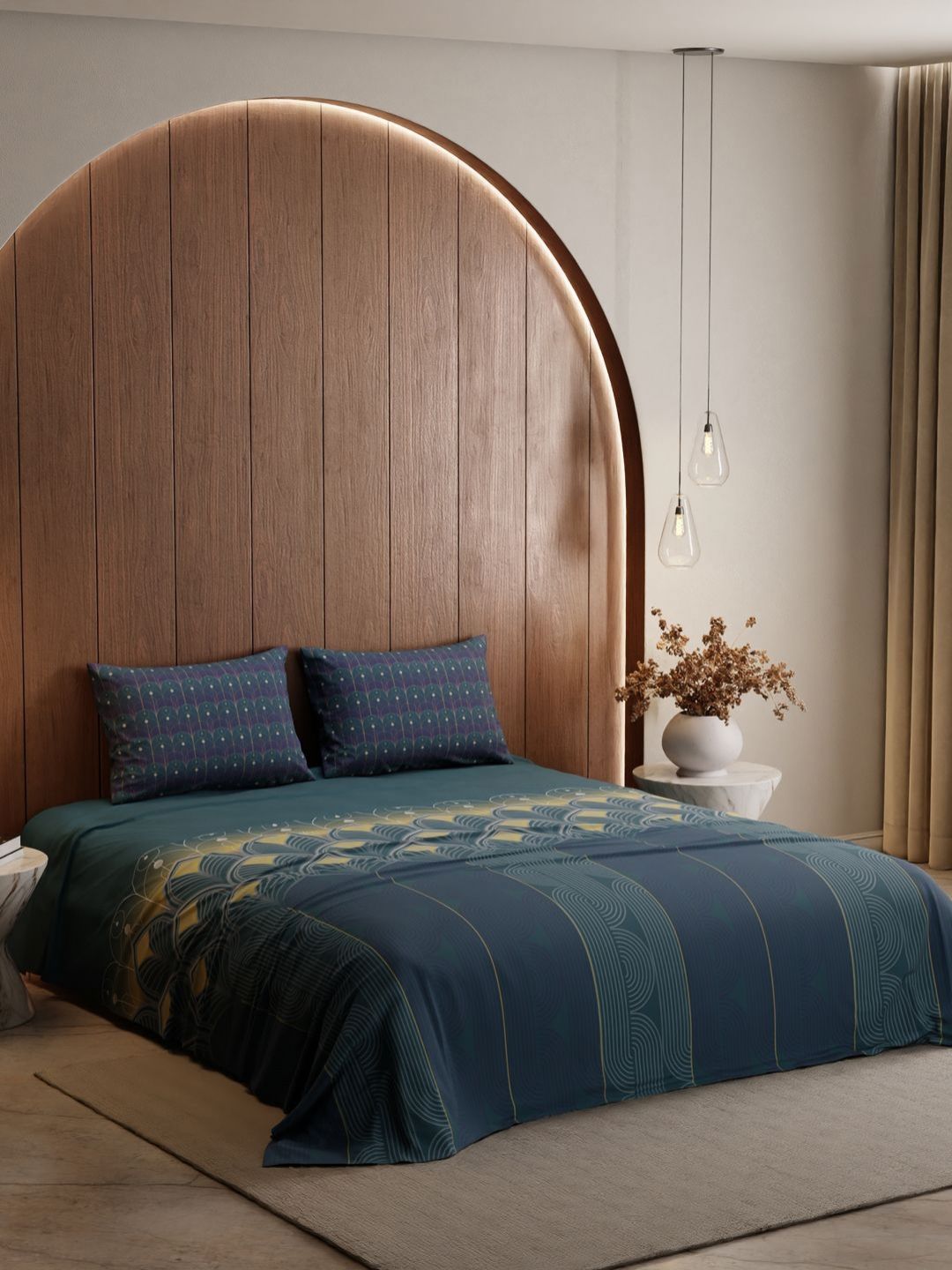 Stoa Paris Lumiere 240 TC Teal Satin King Bedsheet with 2 Pillow Covers-image-9