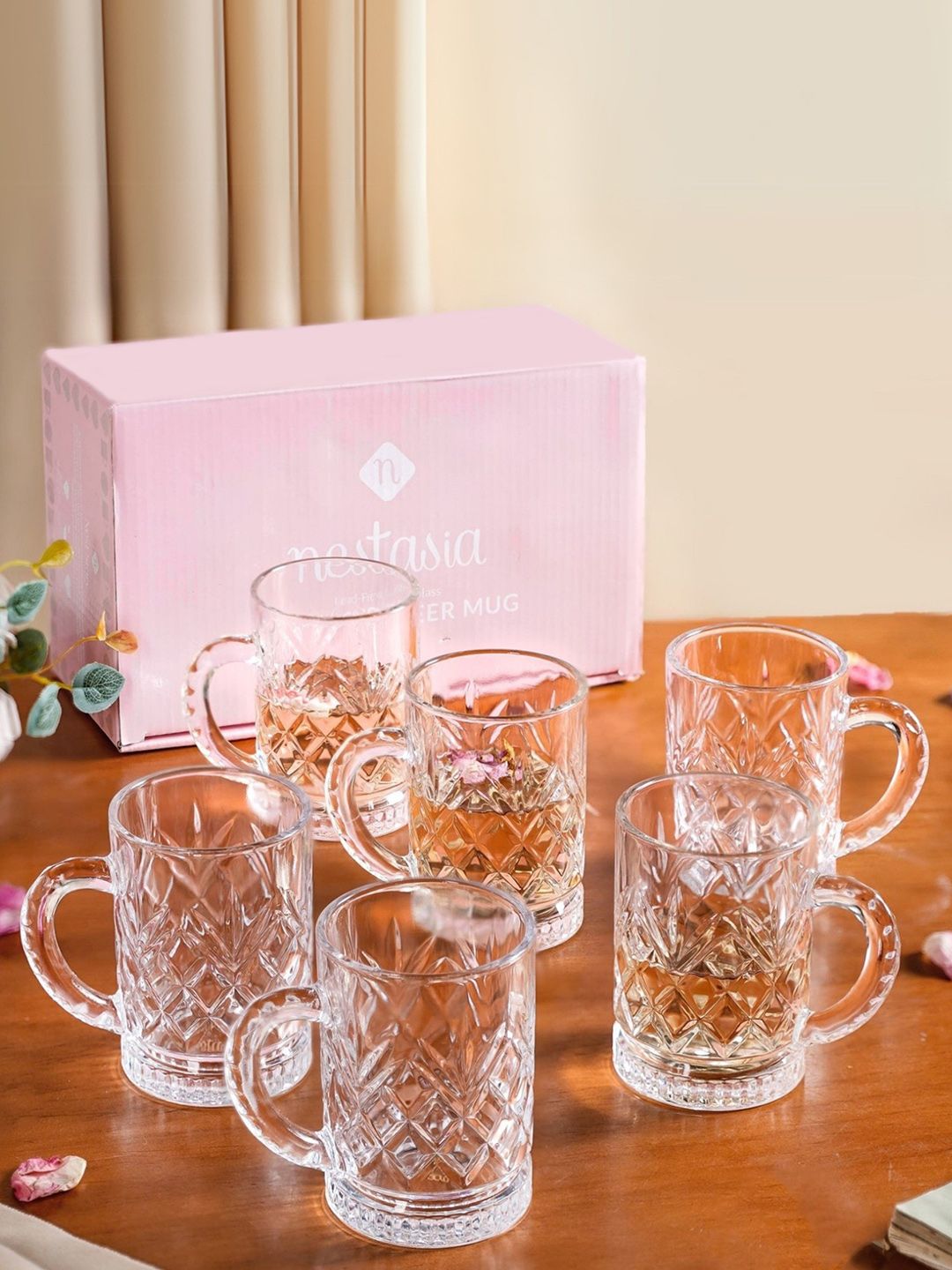 Nestasia Transparent Textured Glass Transparent Mugs Set of Cups and Mugs-picture-2