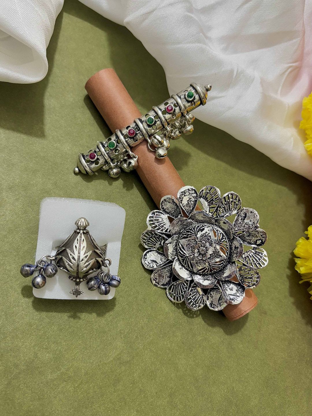ATIBELLE Set Of 3 Silver Plated Adjustable Finger Ring
