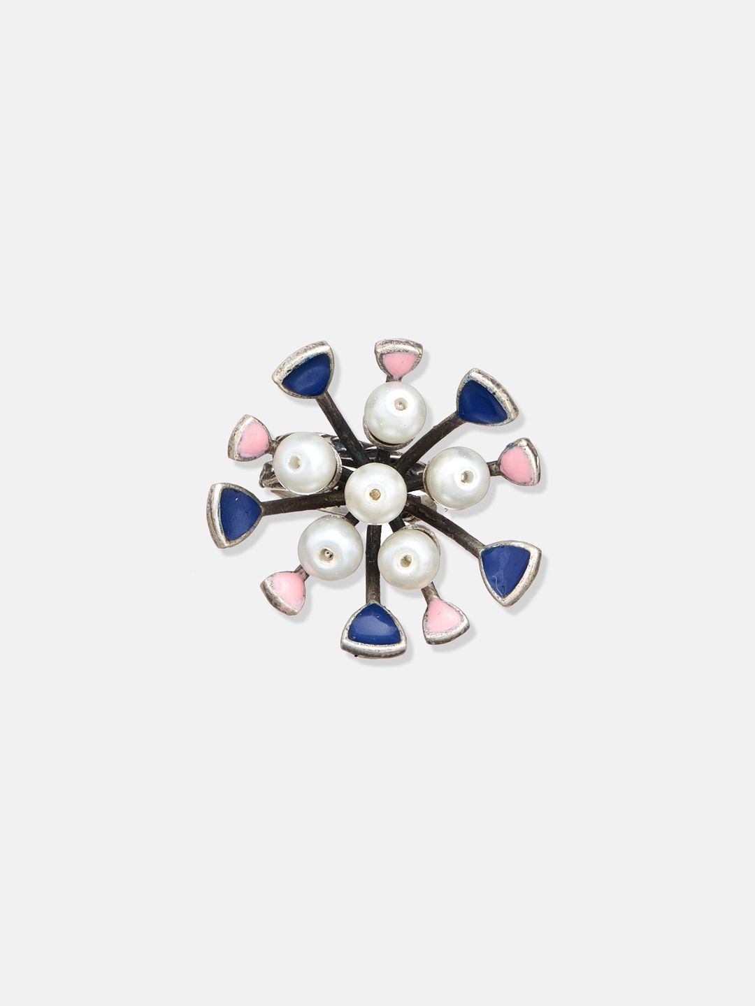ATIBELLE Set Of 3 Silver-Plated Stone Studded Finger Rings