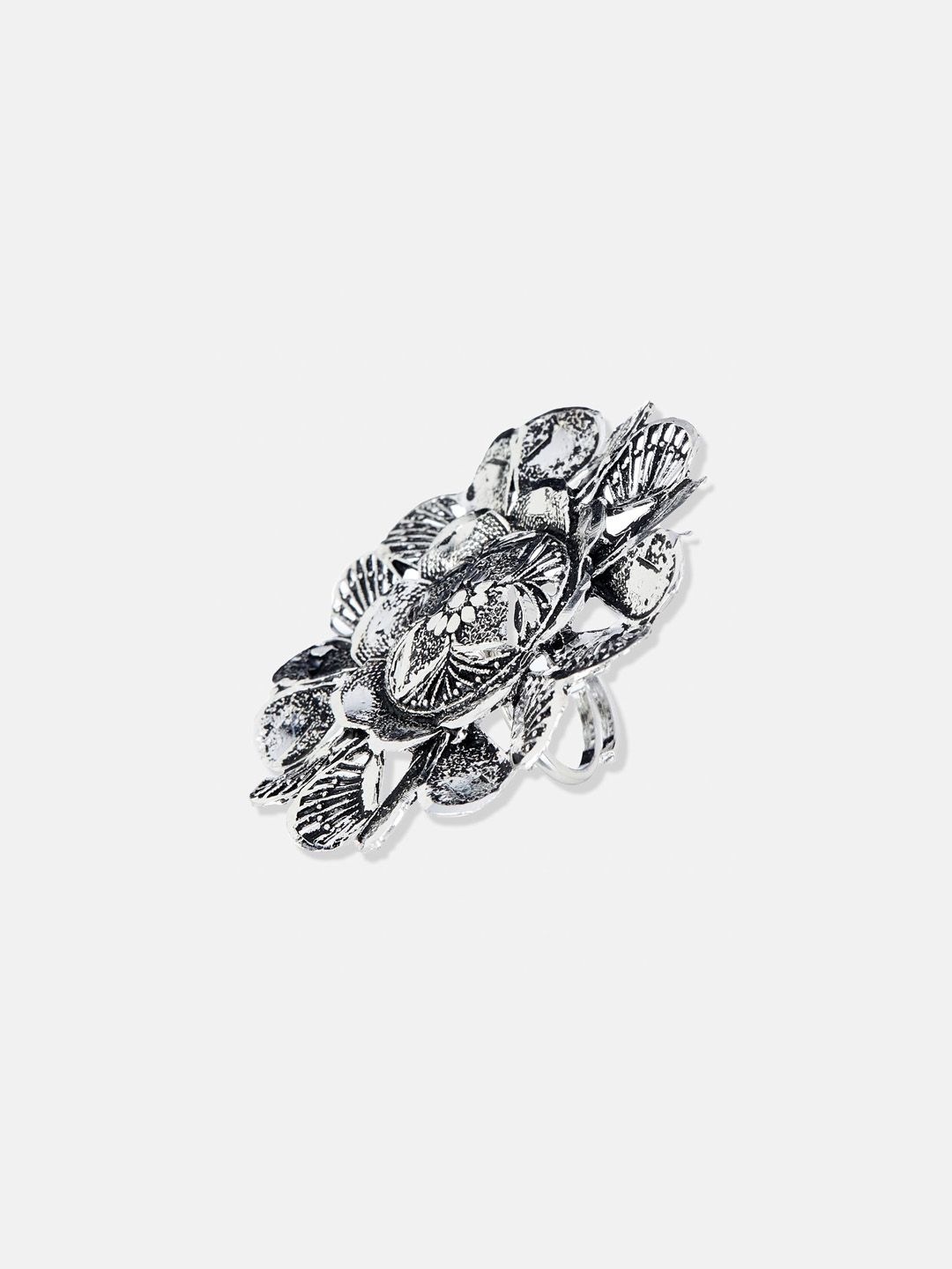 ATIBELLE Set Of 3 Silver-Plated Stone Studded Finger Ring