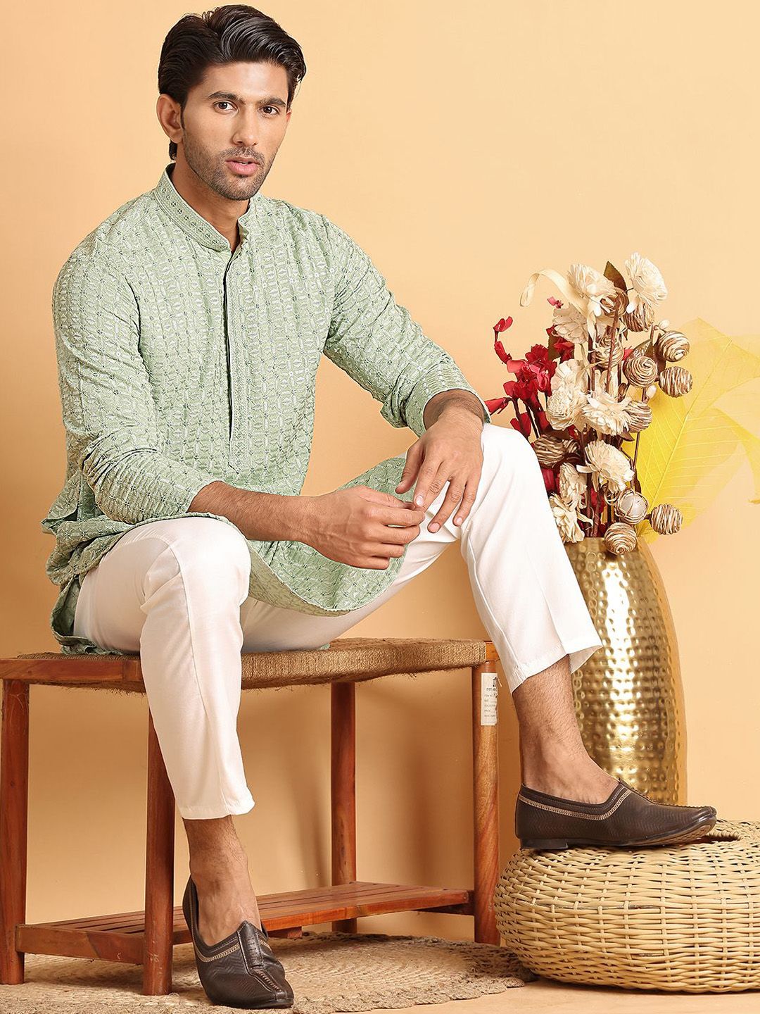 Anouk Men Embroidered Regular Chikankari Kurta with Pyjamas-picture-30
