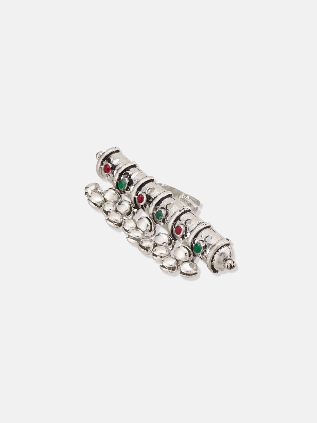 ATIBELLE Set Of 3 Silver-Plated Stone Studded Finger Rings