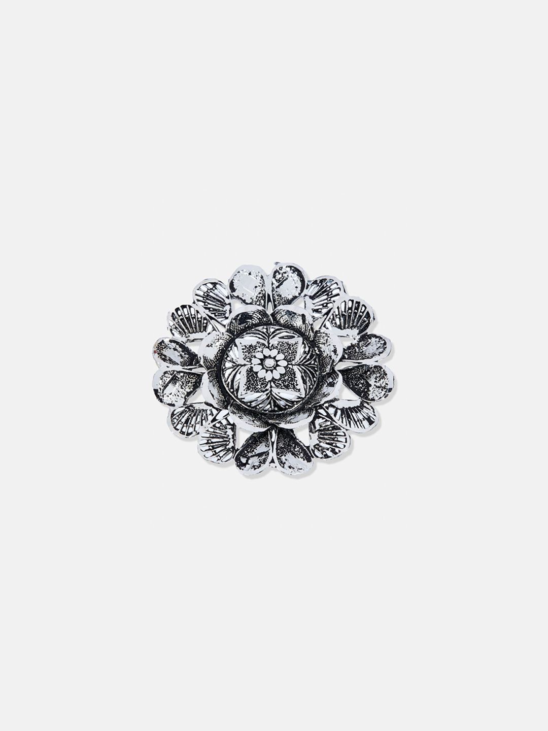 ATIBELLE Set Of 3 Silver-Plated Stone Studded Finger Rings
