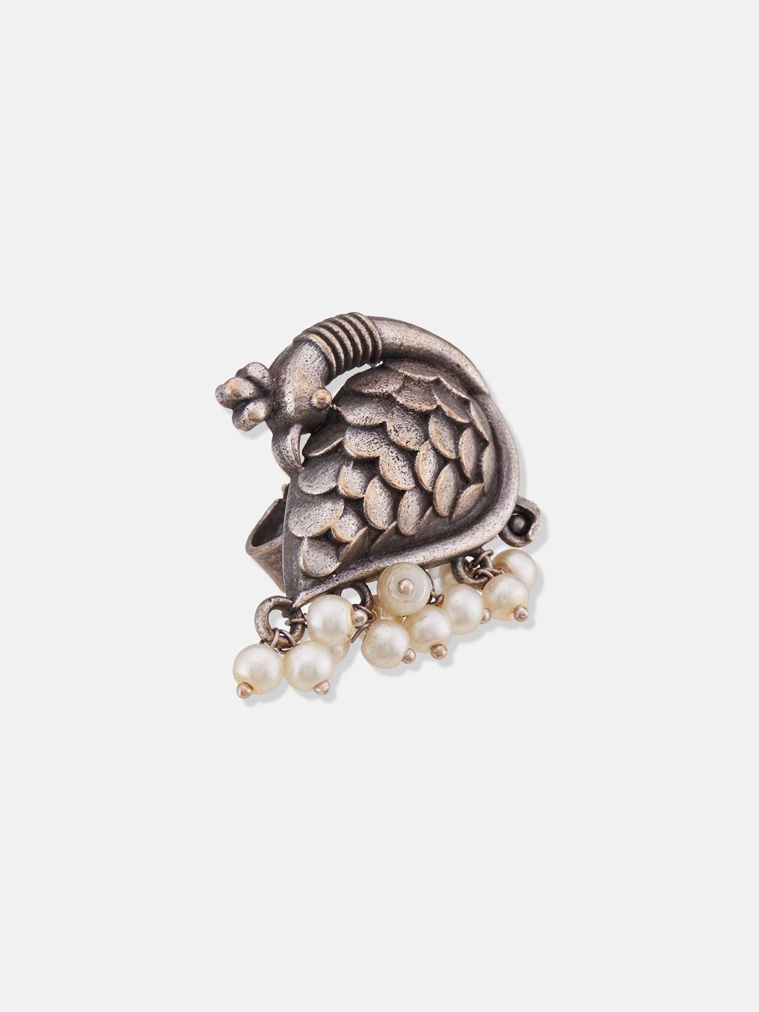 ATIBELLE Set Of 3 Silver-Plated Stone-Studded Adjustable Finger Ring