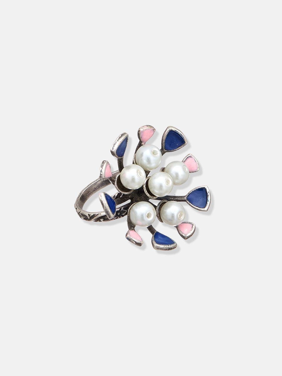 ATIBELLE Set Of 3 Silver-Plated Stone Studded Finger Rings