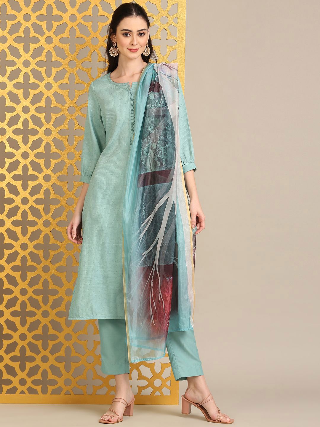 Anouk Women Regular Sequinned Kurta with Trousers & With Dupatta