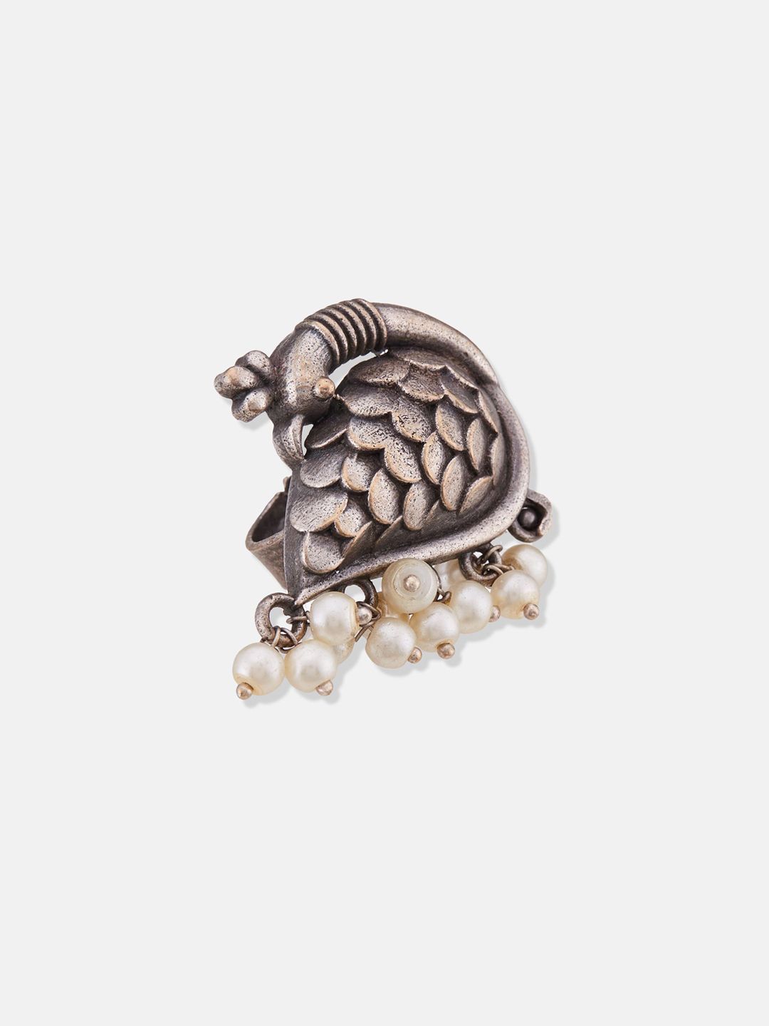 ATIBELLE Set Of 4 Silver-Plated Stone-Studded Adjustable Finger Ring