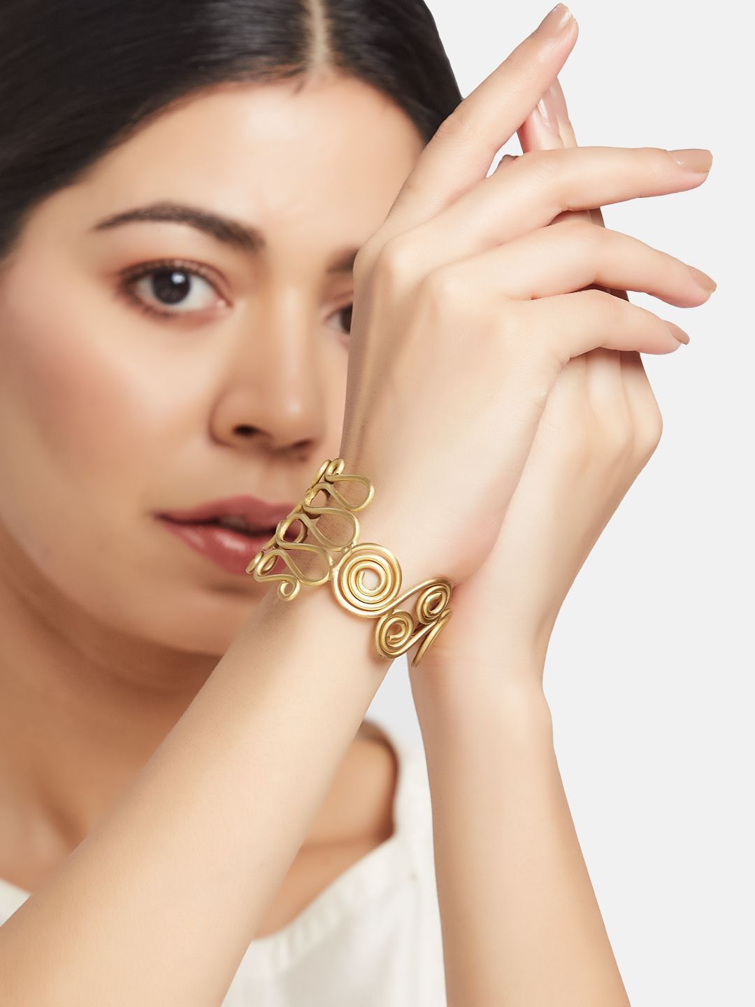 ATIBELLE Women 3 Brass Gold-Plated Cuff Bracelet
