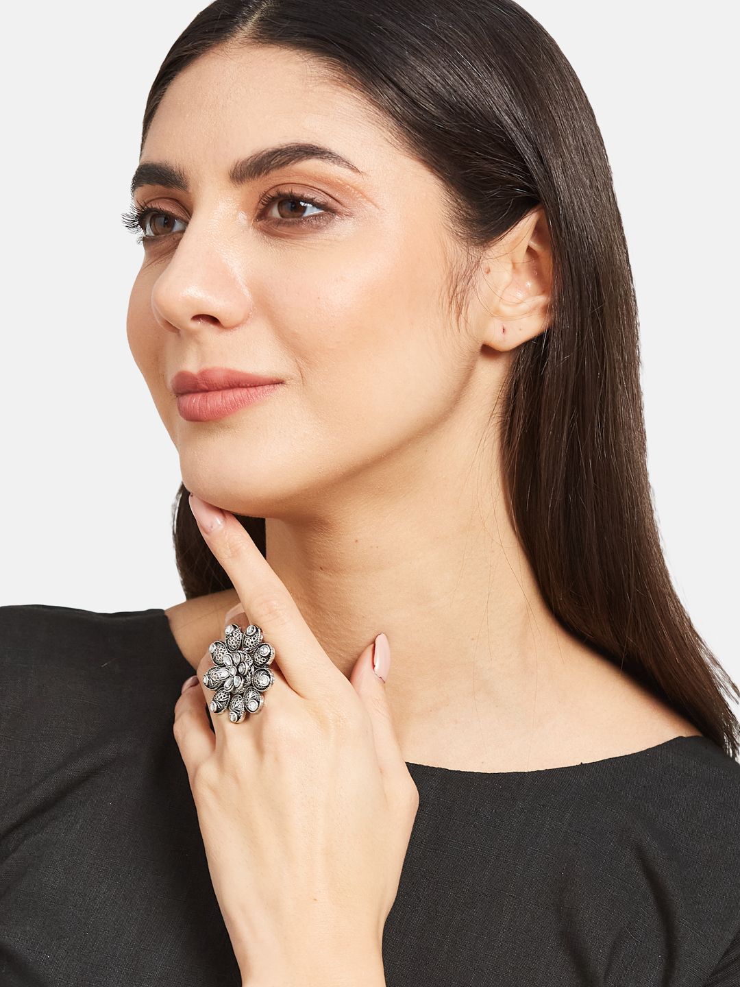 ATIBELLE  Set of 3 German Silver Plated Stone studded Ring