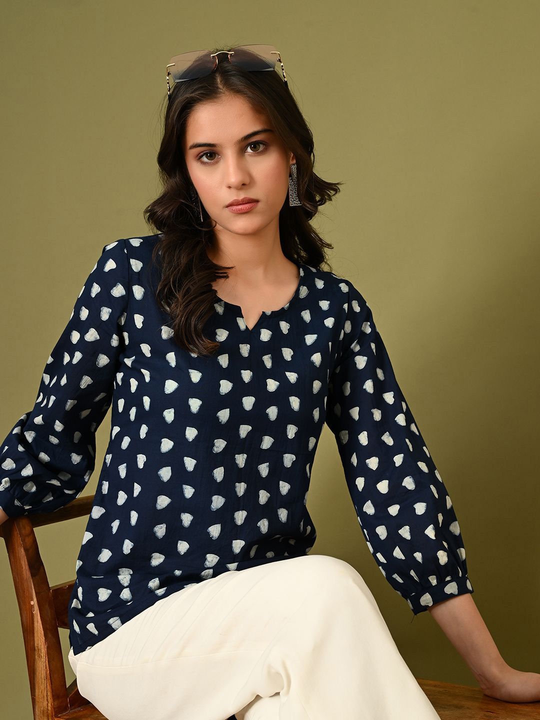 KALINI Geometric Print Cotton Top-picture-24