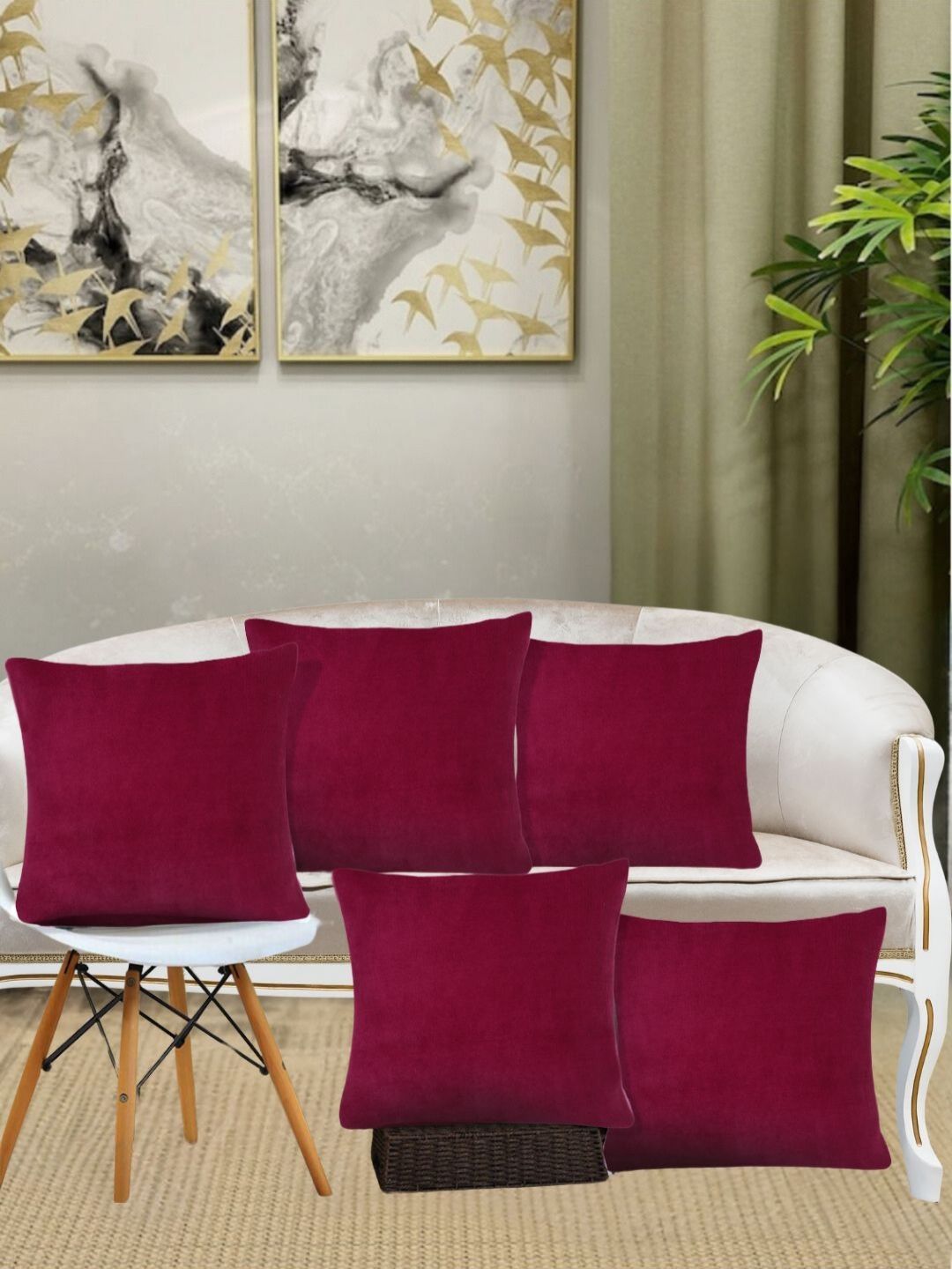 Aura Red 5 Pieces Woollen Square Cushion Covers-picture-50