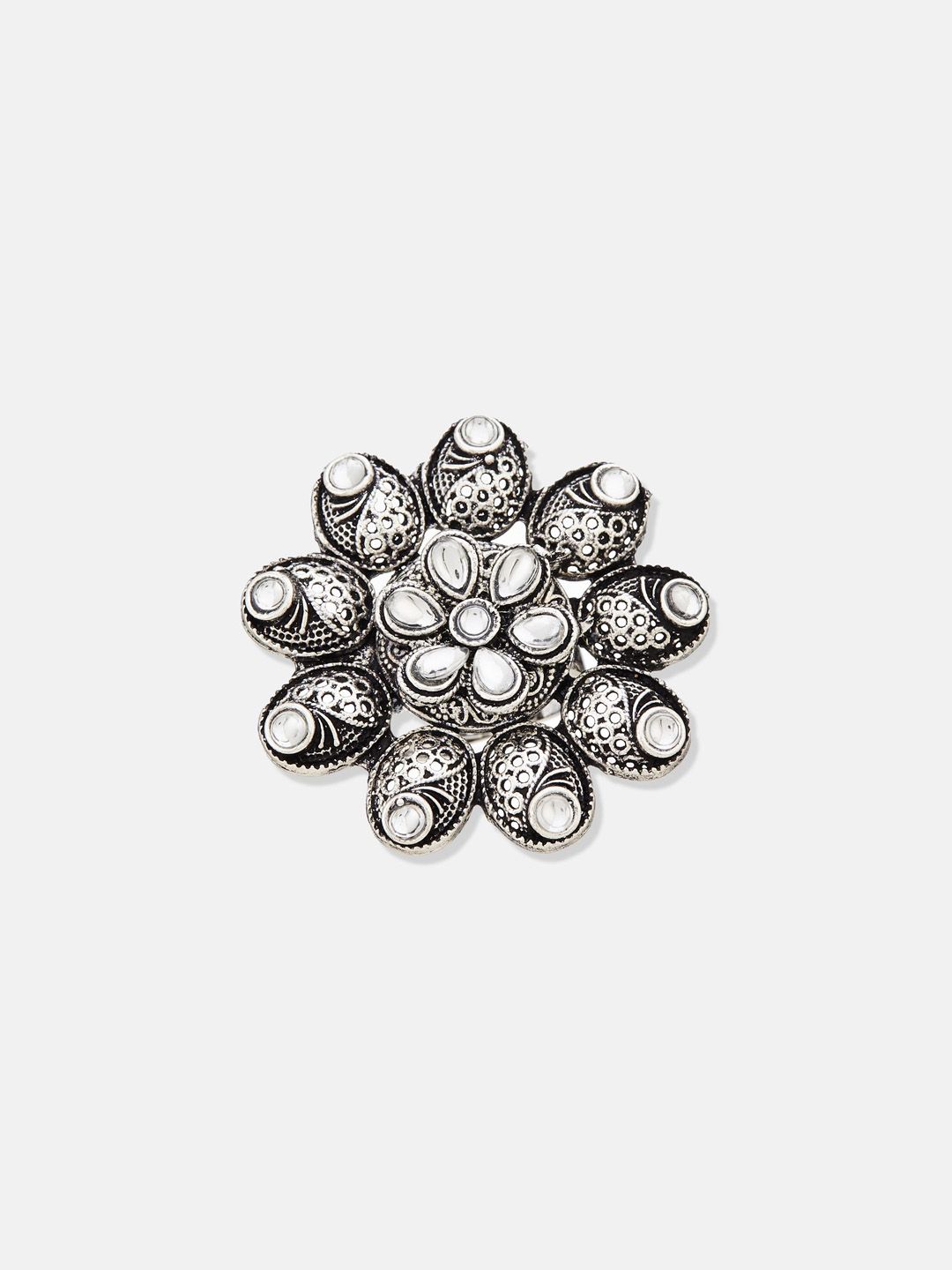 ATIBELLE Set Of 3 Silver-Plated Stone Studded Finger Ring