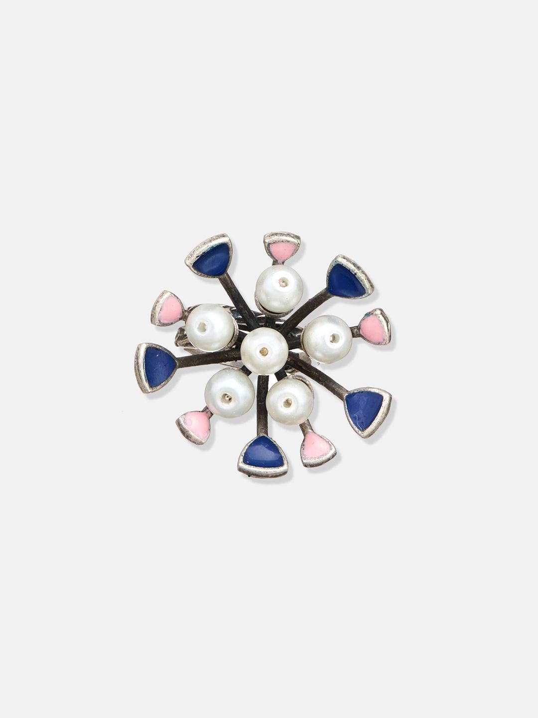 ATIBELLE Silver-Plated Stone-Studded Adjustable Finger Ring