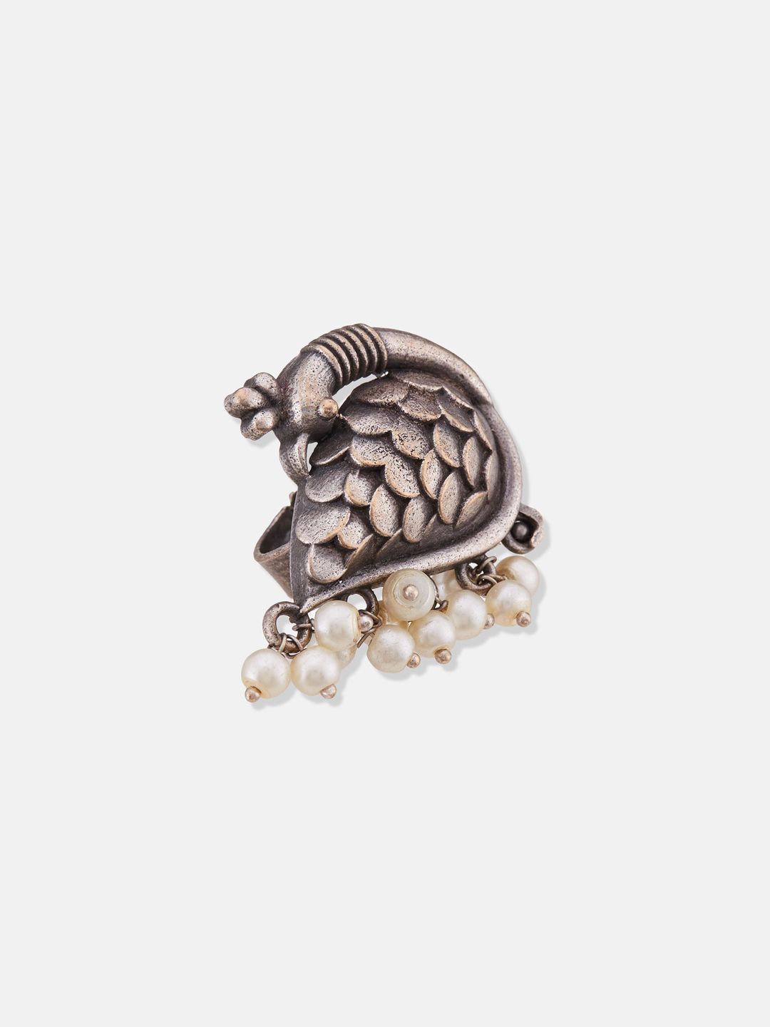 ATIBELLE Set Of 2 Silver-Plated Stone-Studded & Beaded Finger Rings