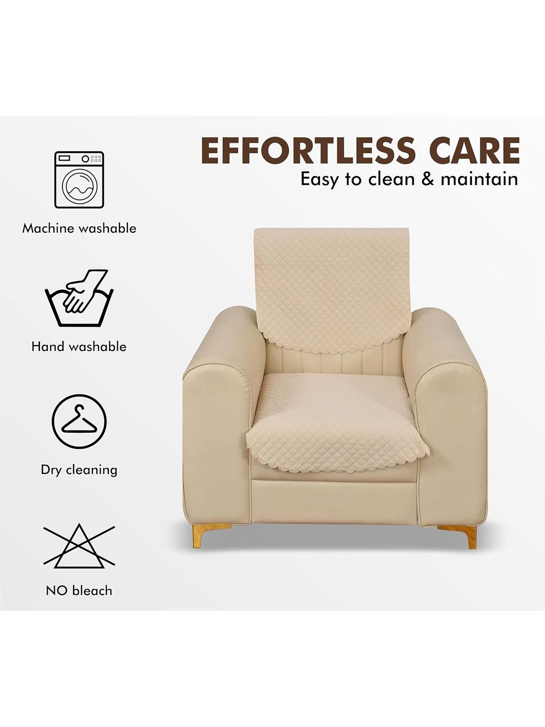 Bajo's Beige Solid Velvet 2 Piece Sofa Cover-image-5