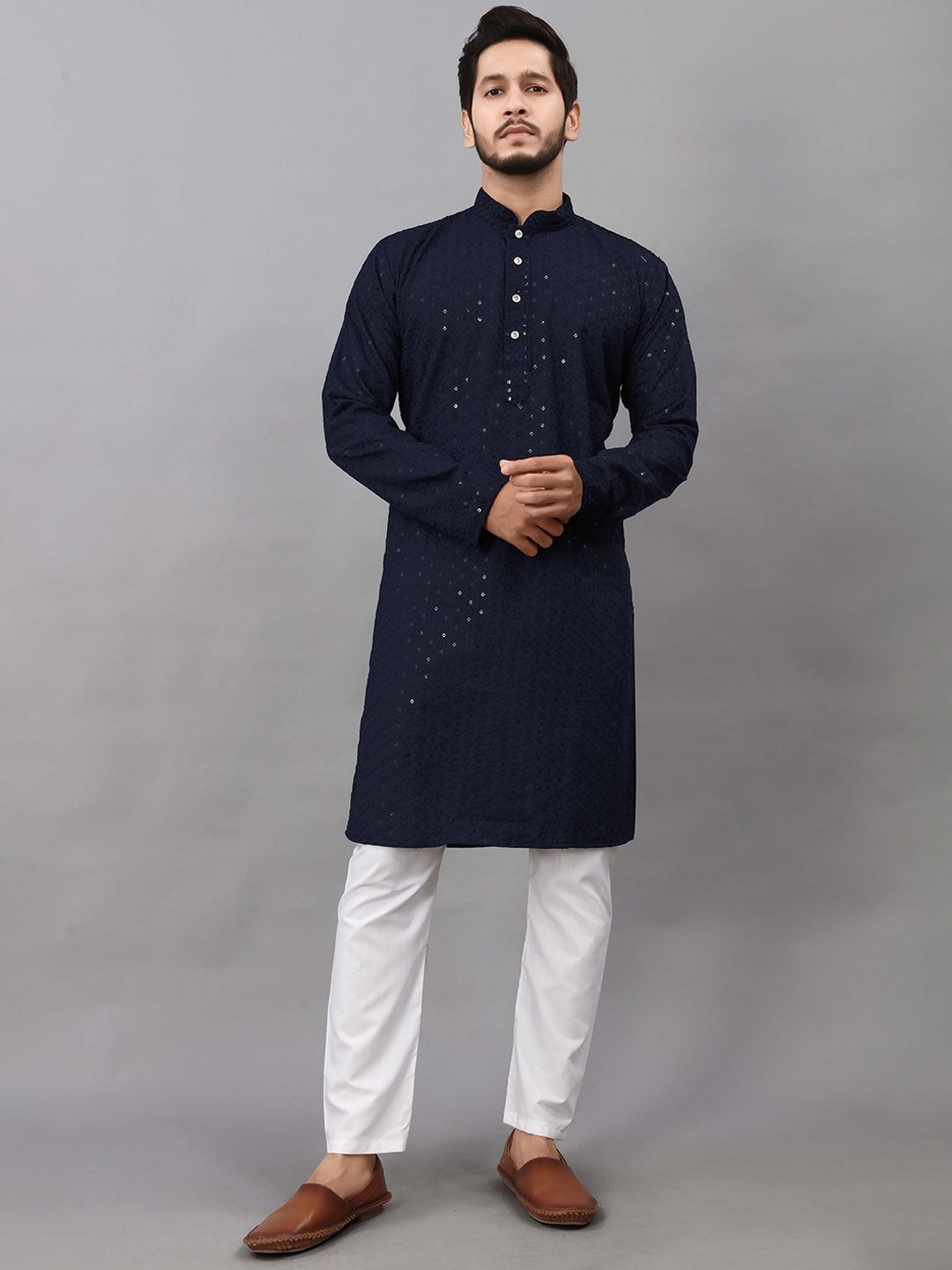 ALMORA Men Ethnic Motifs Embroidered Mirror Work Kurta-picture-20