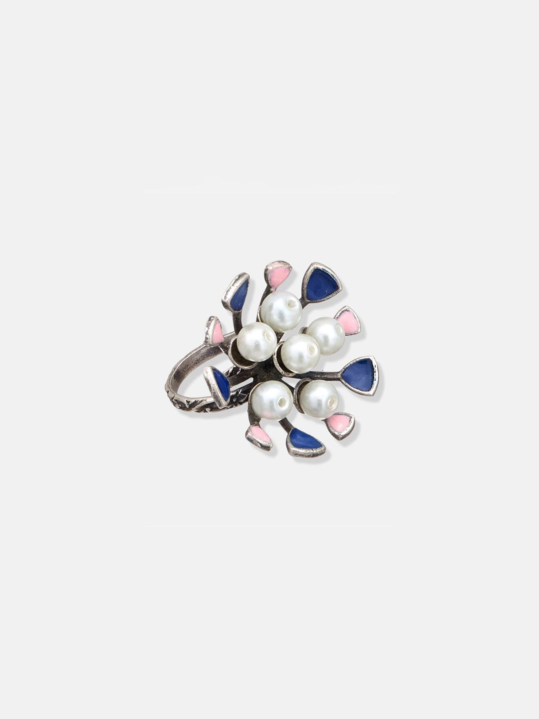 ATIBELLE Set Of 3 German Silver Plated Stone studded Rings