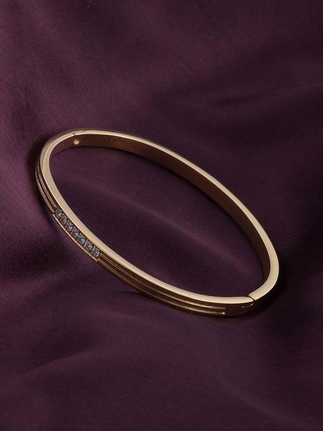 PALMONAS 18k Gold Plated CZ Studded Sparkling Line Bangle Style Bracelet-picture-38