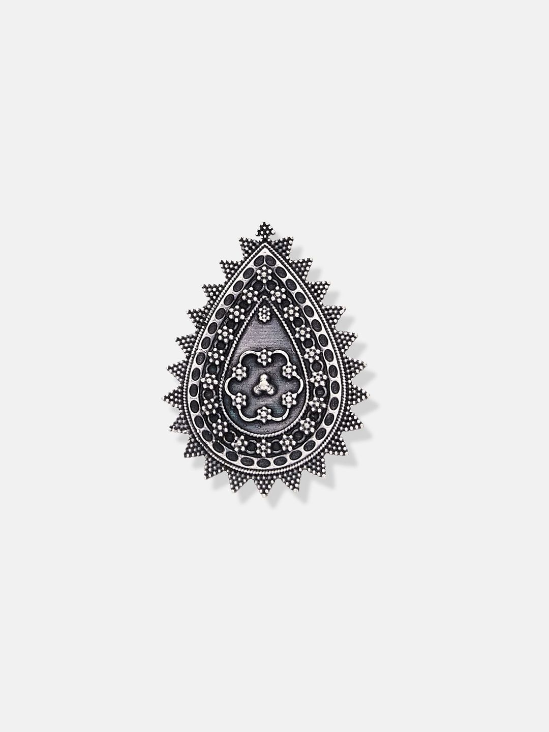 ATIBELLE Silver-Plated Stone-Studded Adjustable Finger Ring