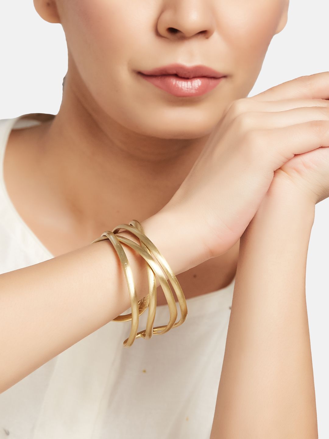 ATIBELLE Women 3 Brass Gold-Plated Cuff Bracelet