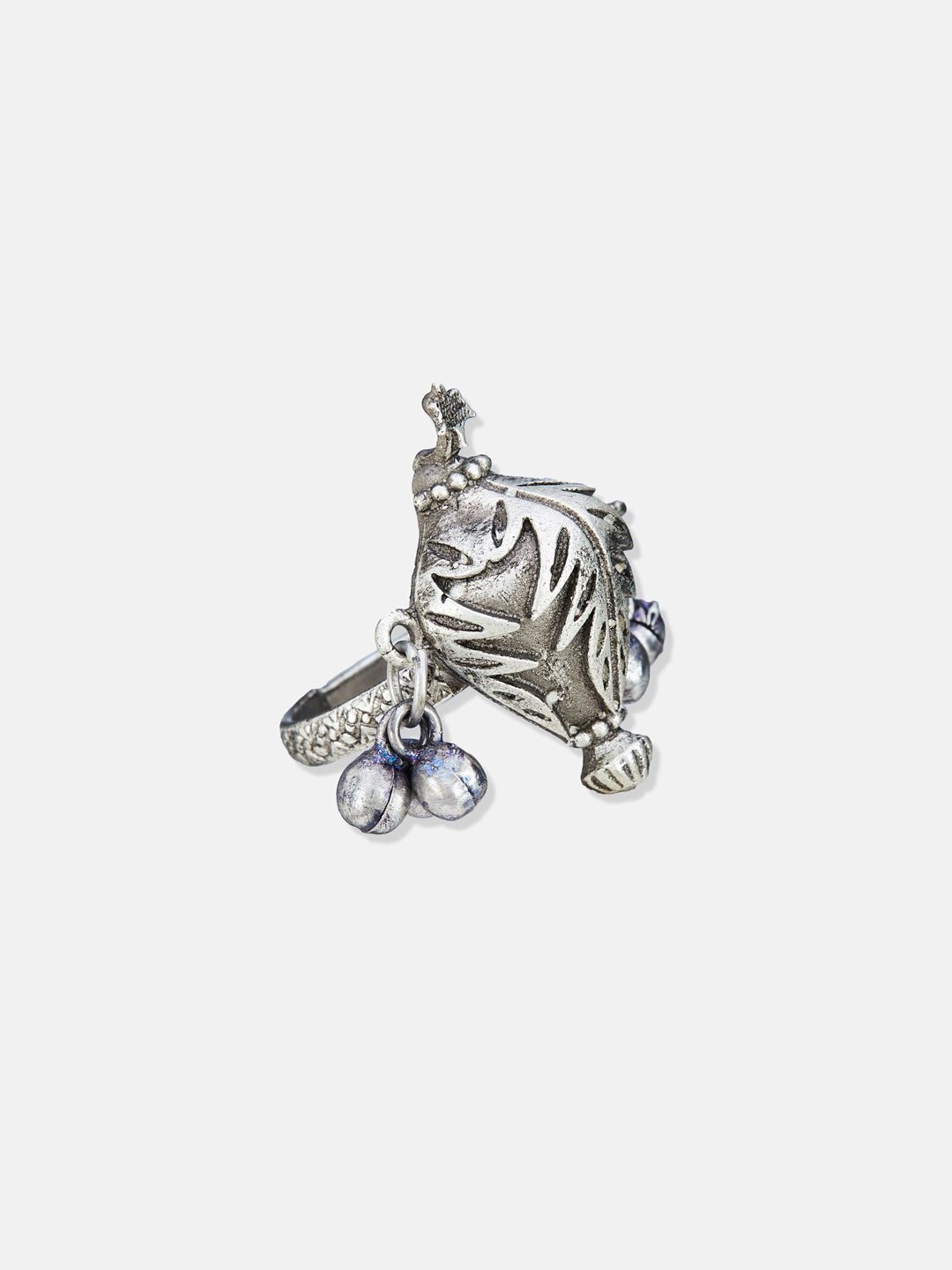 ATIBELLE Set Of 3 Silver-Plated Stone Studded Finger Rings