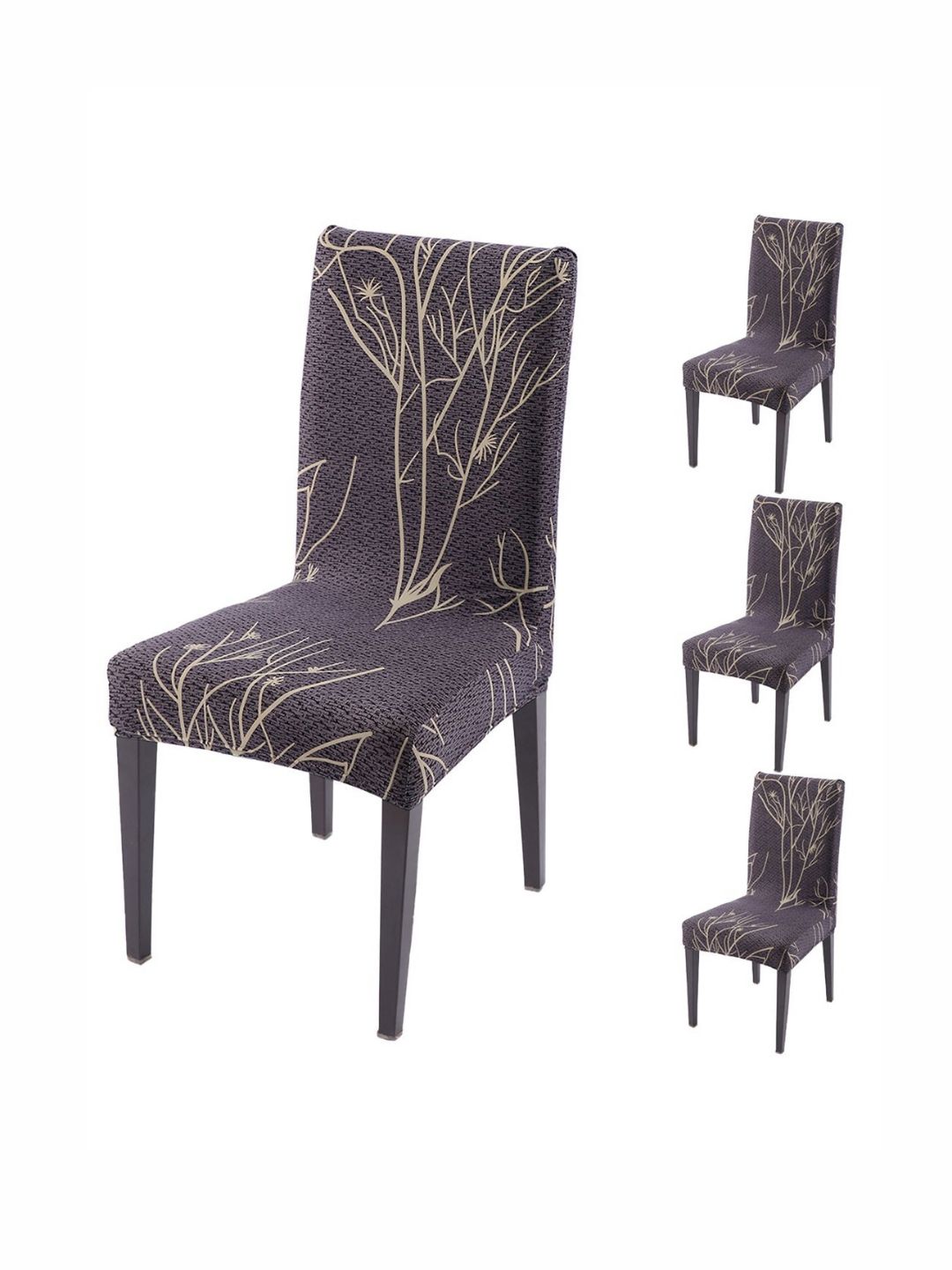 HOKIPO Coffee Brown & Beige 4 Pieces Printed Dining Chair Covers-picture-28