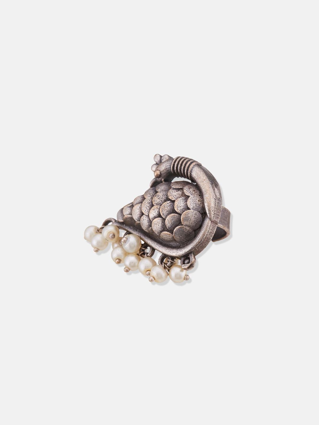 ATIBELLE Set Of 2 Silver-Plated Stone-Studded & Beaded Finger Rings