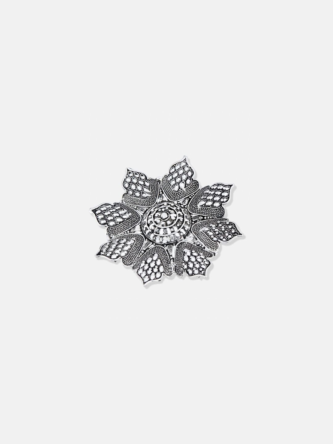 ATIBELLE Set Of 3 Silver-Plated Stone-Studded Adjustable Finger Ring