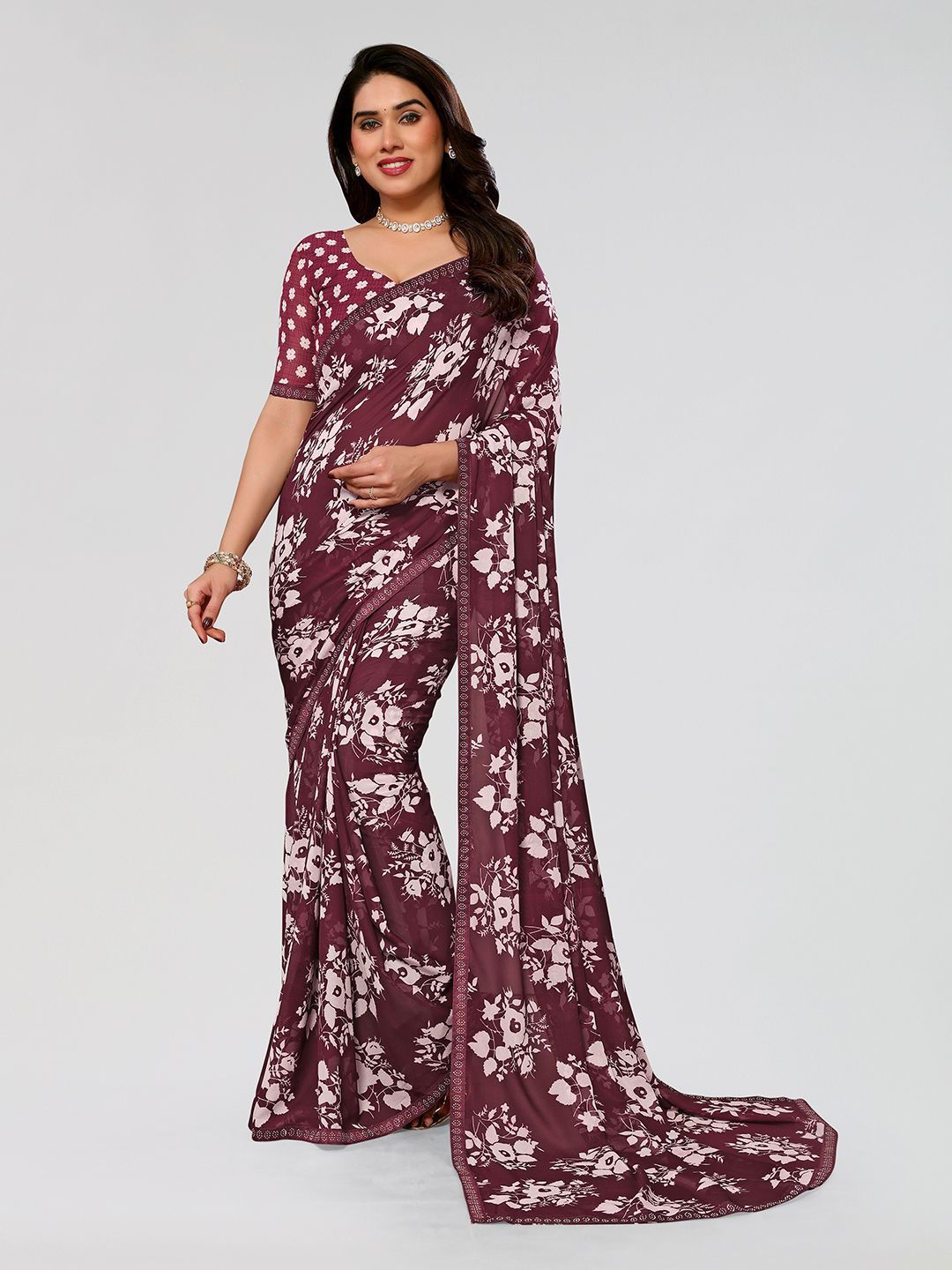 ANAND SAREES Floral Mukaish Pure Georgette Saree-image-16