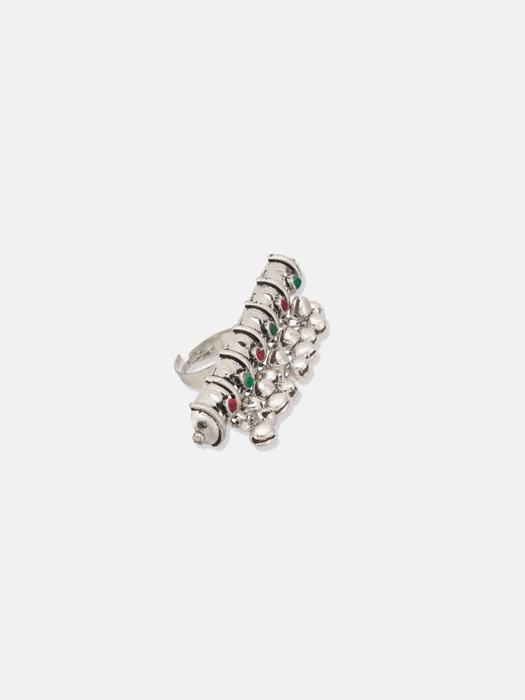 ATIBELLE Set Of 3 Silver-Plated Stone-Studded Adjustable Finger Ring