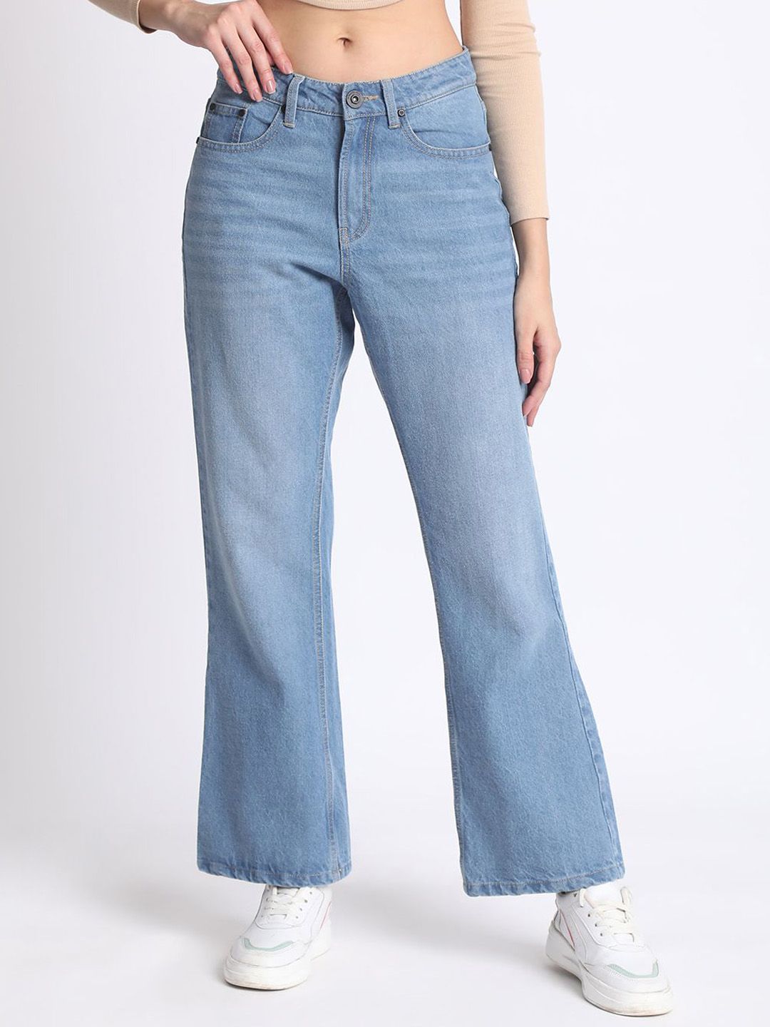 The Roadster Lifestyle Co Women Pure Cotton Medium Shade Bootcut Jeans