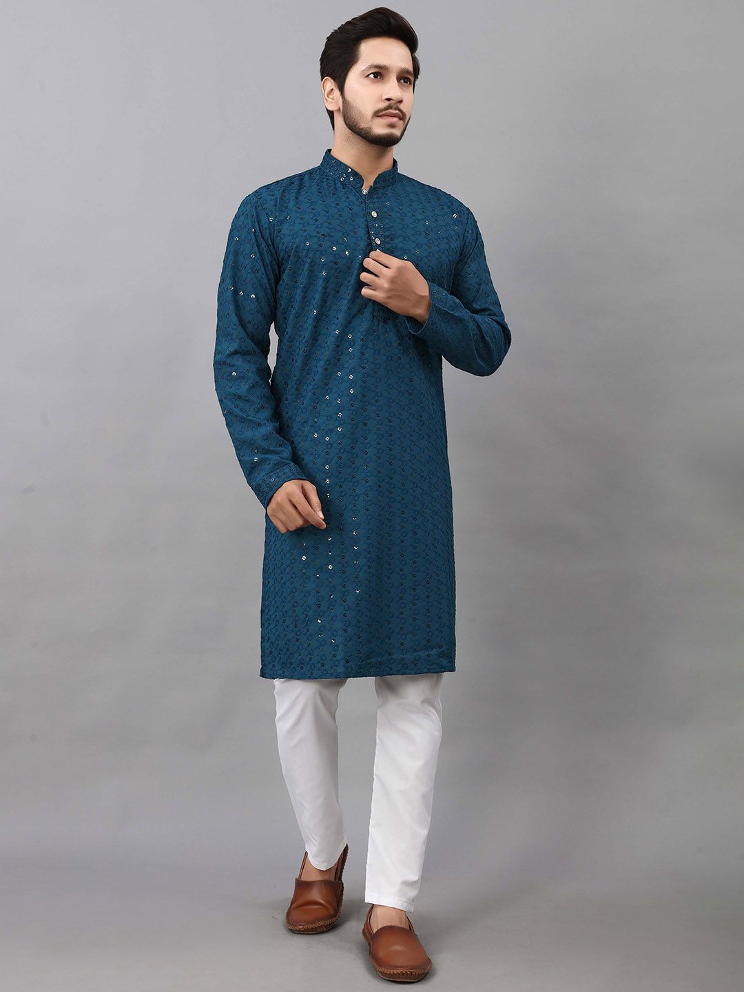 ALMORA Men Ethnic Motifs Embroidered Mirror Work Kurta-picture-32