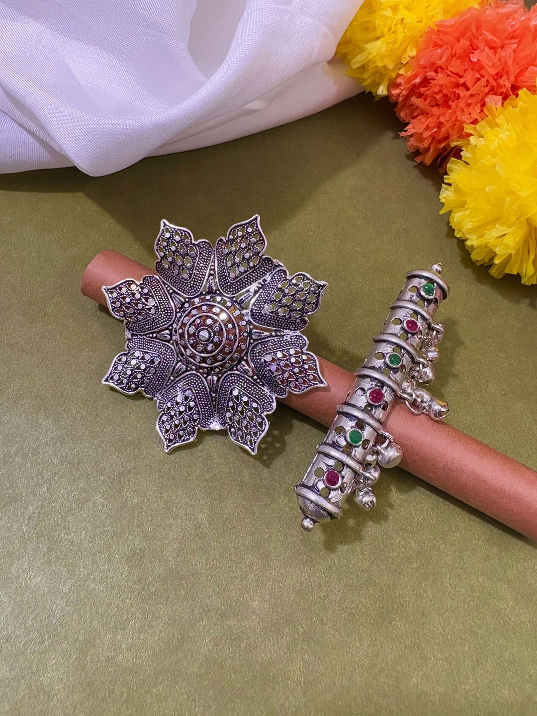 ATIBELLE Set of 3 German Silver Plated Stone studded Rings