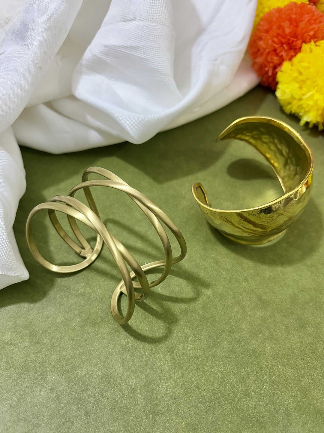 ATIBELLE Women 2 Brass Gold-Plated Cuff Bracelet