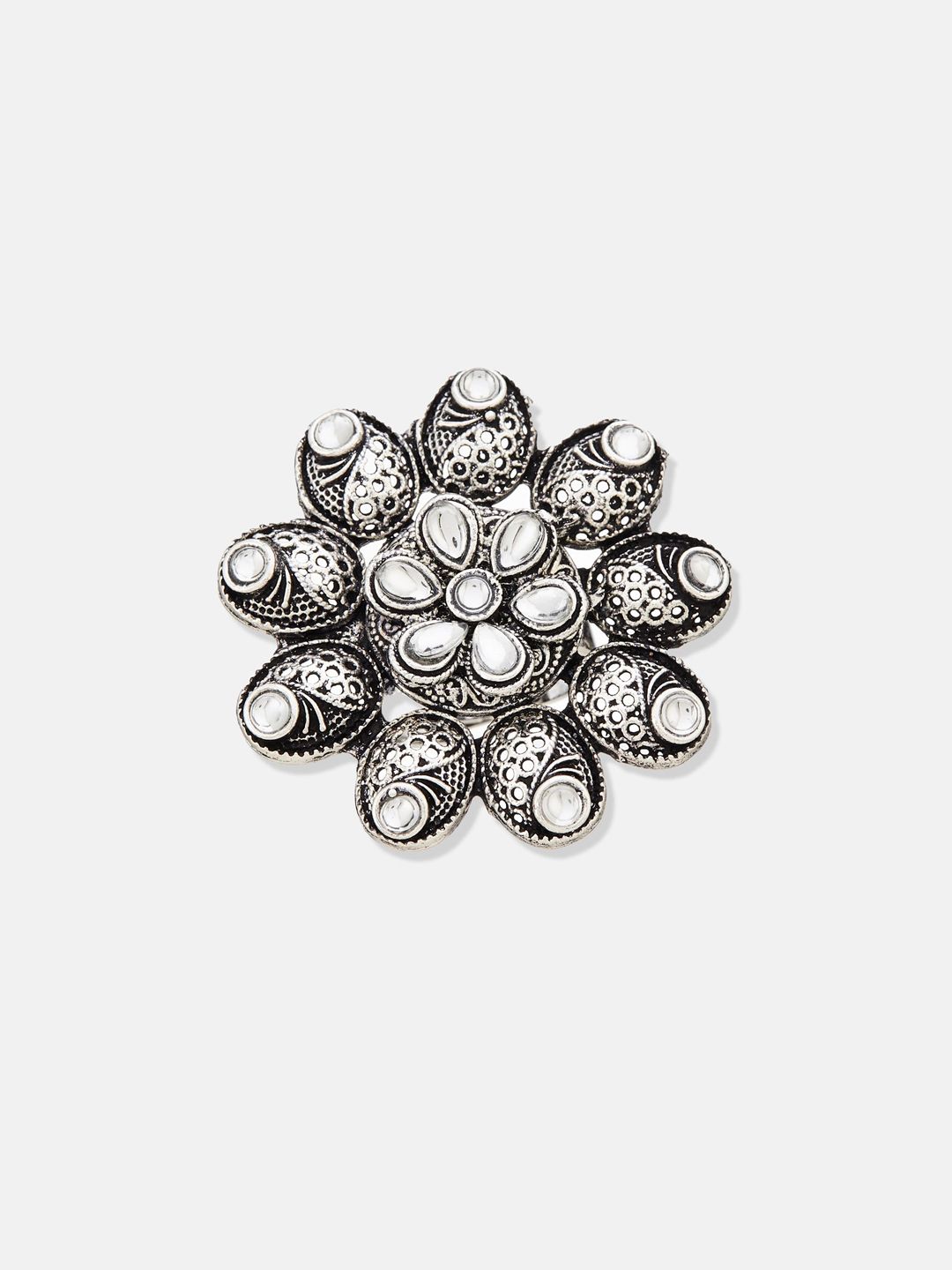 ATIBELLE Set Of 4 Silver-Plated Stone-Studded Adjustable Finger Ring