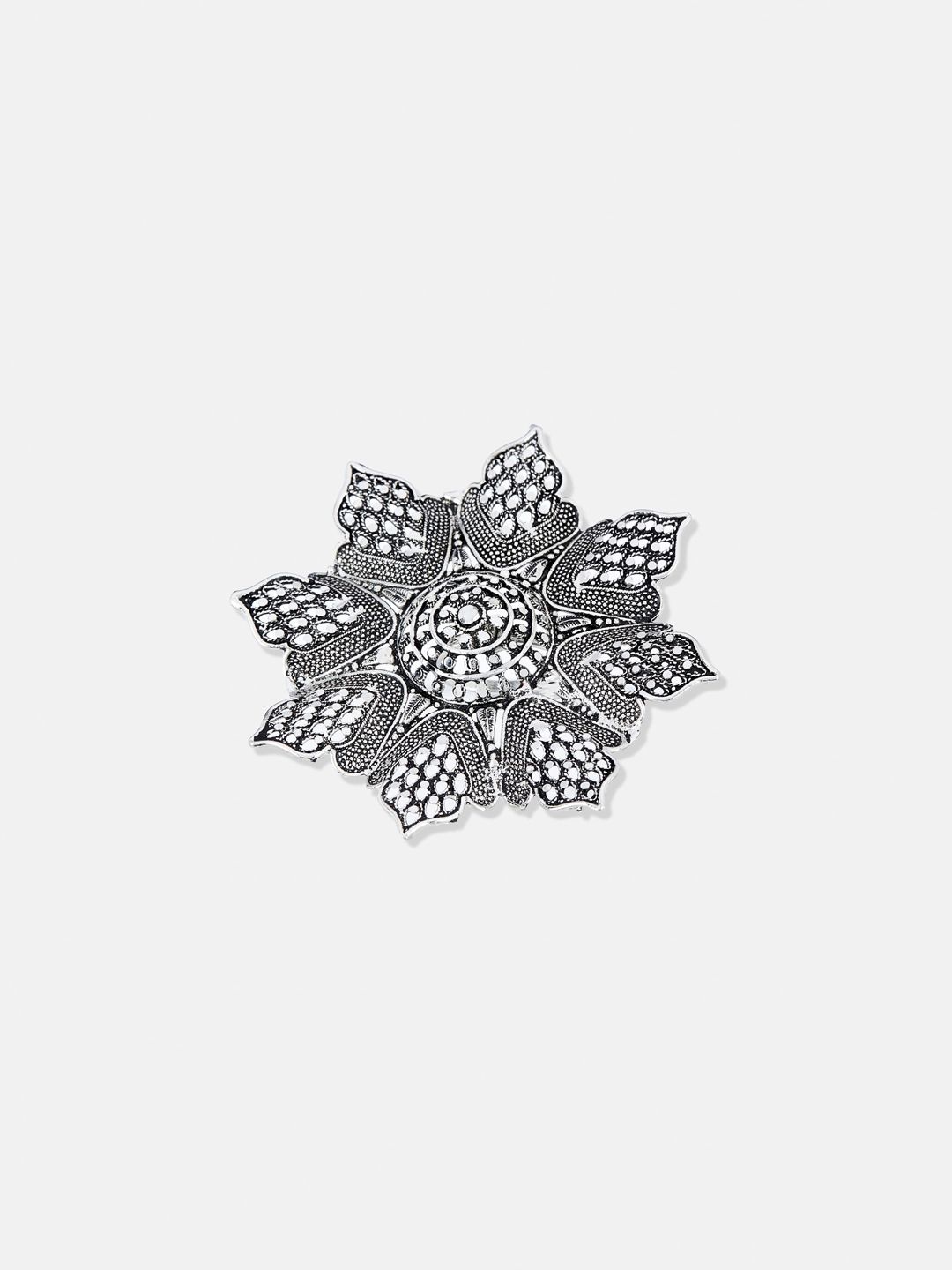 ATIBELLE Set Of 3 Silver-Plated Stone-Studded Adjustable Finger Ring