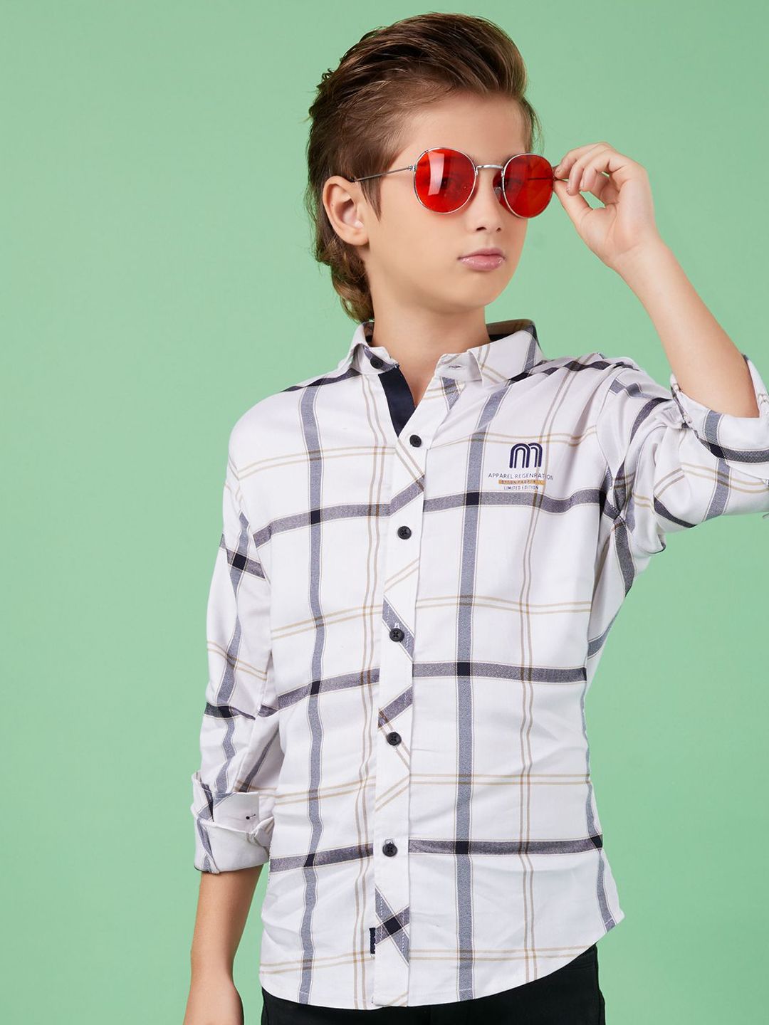MashUp Boys Classic Windowpane Checks Opaque Checked Casual Shirt-picture-53